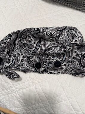 Black & White Paisley Scrub Cap with Button Detail